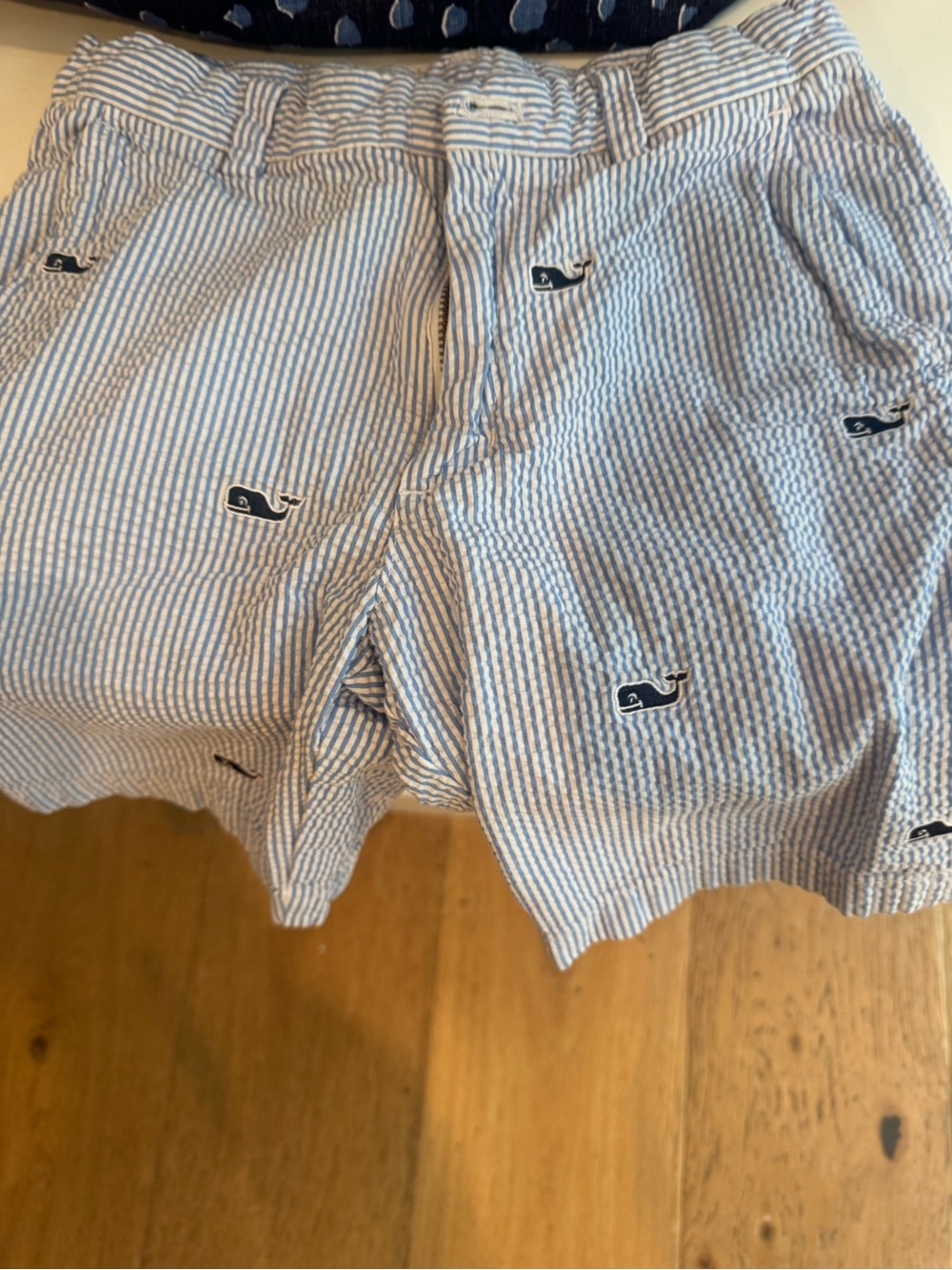 Vineyard Vines Navy and White Seersucker Whale Embroidered Shorts